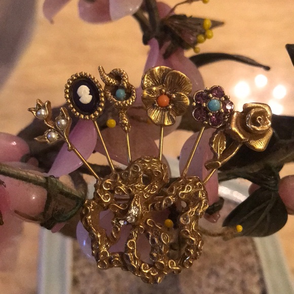 vectorian Jewelry - Victorian multi stick pin cameo brooch